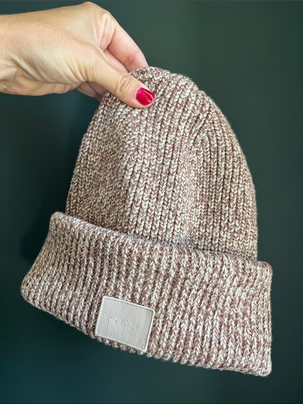 Varley NWOT Marled Knit Beanie - Taupe and Cream